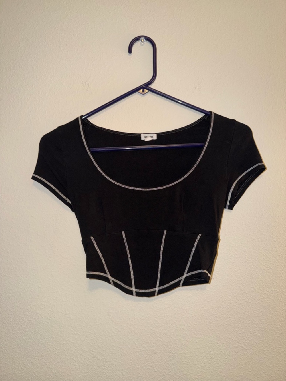 Garage Black Cropped Top with Contrast Stitching
